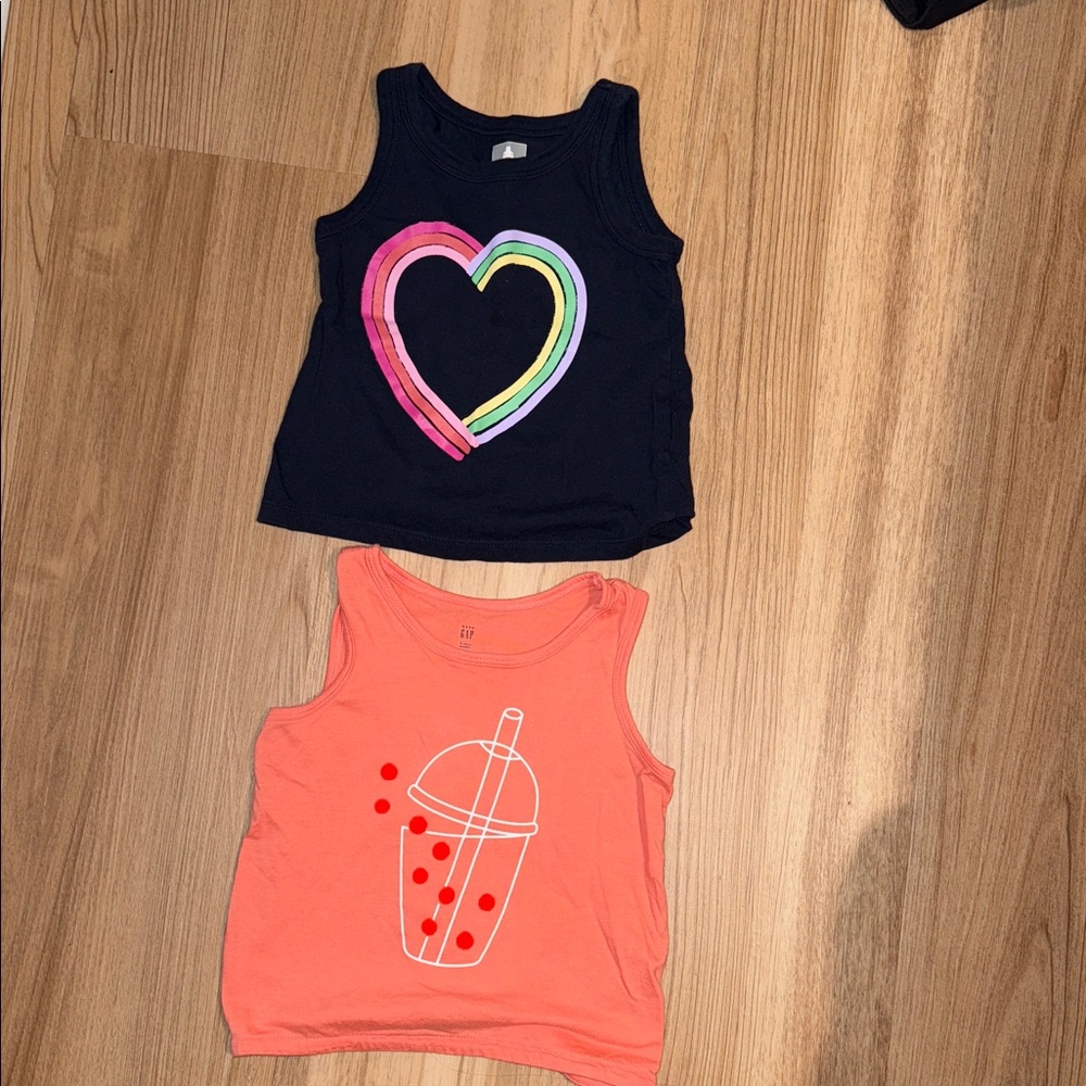GAP Kids Tank Tops - Navy with Rainbow Heart & Coral with Drink Design (qty 2)
